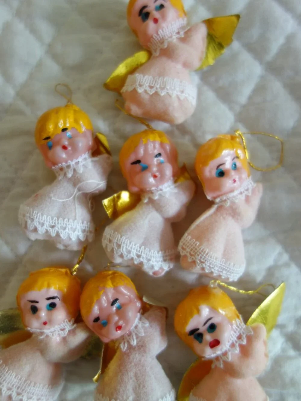 Vntg Christmas Tree Ornaments Plastic Angels / Styrofoam Churches
